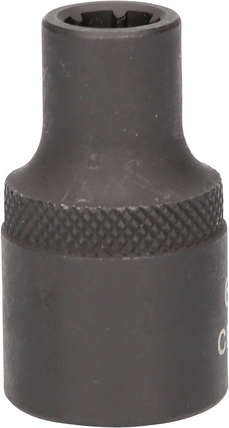 Schwarze Stecknuss mit rutschfester geriffelter Oberfläche, verwendet für Arbeiten mit Schrauben und Muttern in mechanischen Anwendungen.