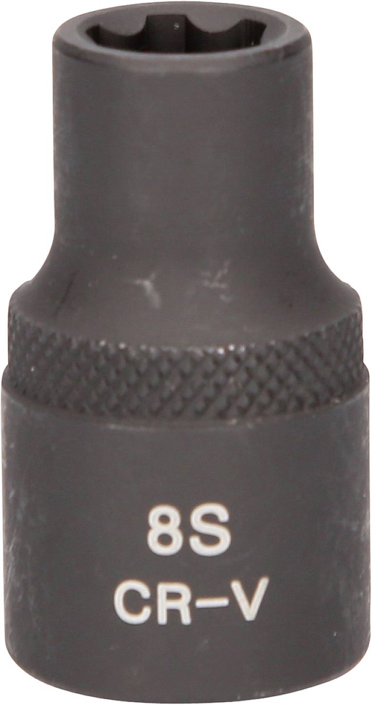 Schwarze Stecknuss mit der Aufschrift '8S CR-V', verwendet für Werkzeuge und Maschinen, zur Befestigung von Muttern und Schrauben.