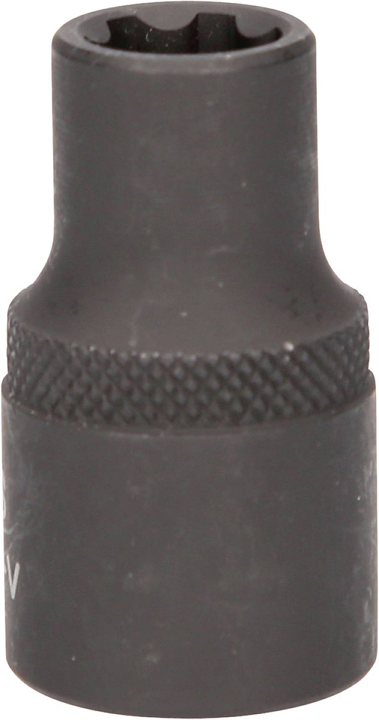 Ein schwarzer Sechskant-Steckschlüsselaufsatz, möglicherweise aus Metall, mit einer gerändelten Grifffläche für besseren Halt.