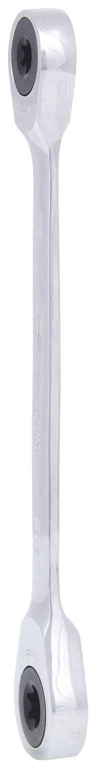 Silberfarbene Metallstange, an beiden Enden mit schwarzen runden Befestigungspunkten versehen, vermutlich ein Verbindungselement.