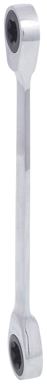 Ein silberner Doppelmaulschlüssel mit Ratschenfunktion an beiden Enden, geeignet für den Einsatz bei Schraubarbeiten.