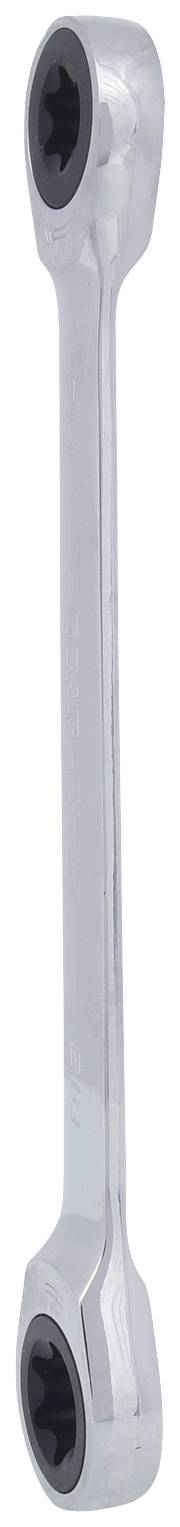 Ein silberner Schraubenschlüssel mit schwarzen Gummigriffen an beiden Enden, geeignet für das Drehen von Muttern und Schrauben.