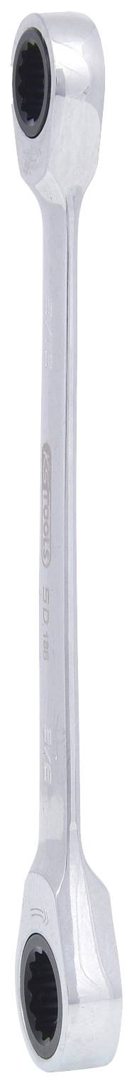 Ein silberner Doppelringschlüssel mit zwei unterschiedlich großen Sechskantschlüsselseiten zur Befestigung oder Lösung von Schrauben.