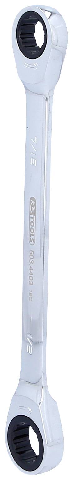 Metallschlüssel mit zwei unterschiedlich großen Sechskantköpfen an den Enden. Silverne Ausführung, geeignet zum Anziehen von Schrauben.