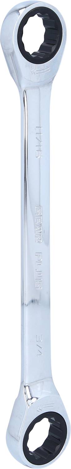 Ein verstellbarer Ringschlüssel mit zweiseitigen Stecknüssen, aus glänzendem Metall. Geeignet zum Lösen und Festziehen von Muttern.