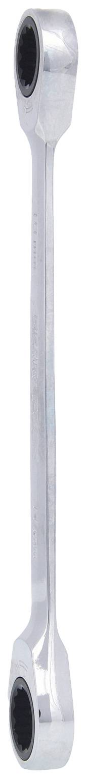 Ein silberner, doppelseitiger Schraubenschlüssel mit runden Enden in verschiedenen Größen.