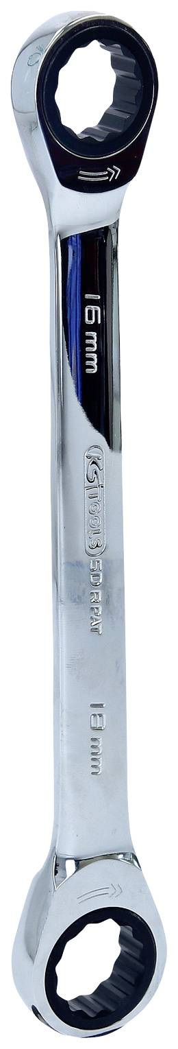 Ein verstellbarer Ringschlüssel aus Metall, 16 mm Größe, mit einem Ratschenmechanismus an einem Ende.