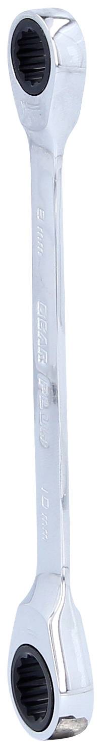 Ein verchromter Doppelringschlüssel mit schwarzen Innenteilen, geeignet für mechanische Arbeiten.