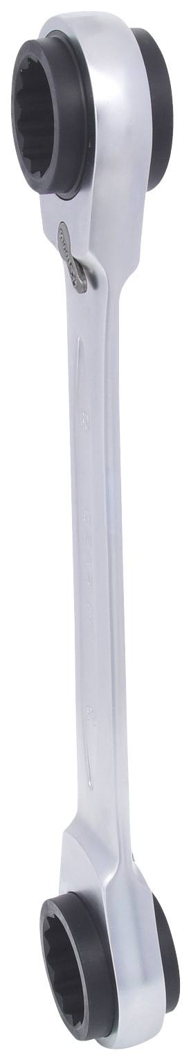 Metallische Ratsche mit zwei Gummi-Endstücken, wahrscheinlich für die Verwendung als Hebelwerkzeug oder in der Mechanik geeignet.