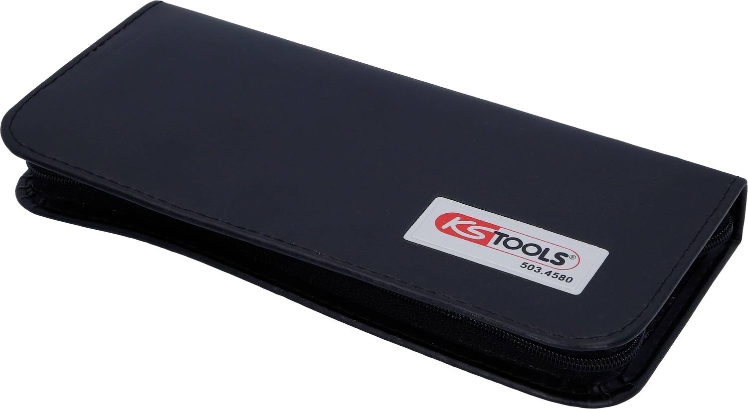 Schwarzes Etui mit Reißverschluss, markiert mit 'KS TOOLS 503.4500'. Geeignet zur Aufbewahrung von Werkzeugen.