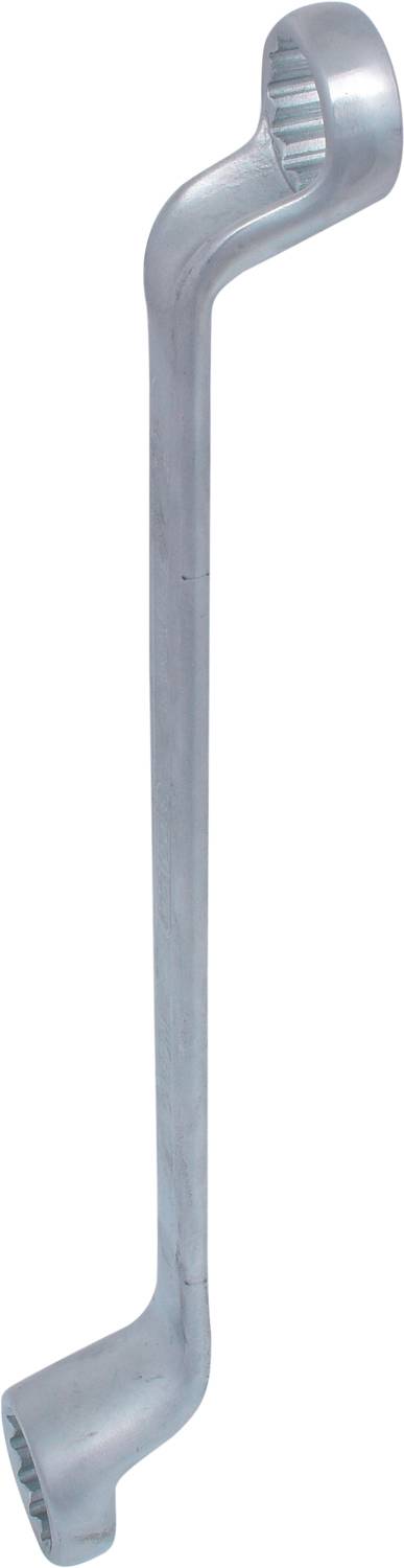 Gebogener Ringschlüssel mit zwei unterschiedlich großen Enden zum Anziehen oder Lösen von Schrauben.