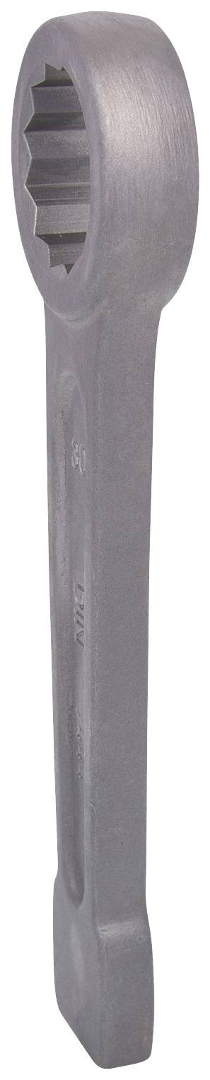 Ein massiver Schraubenschlüssel aus Metall mit geschlossener, gezahnter Sechskantöffnung, geeignet für große Muttern oder Bolzen.