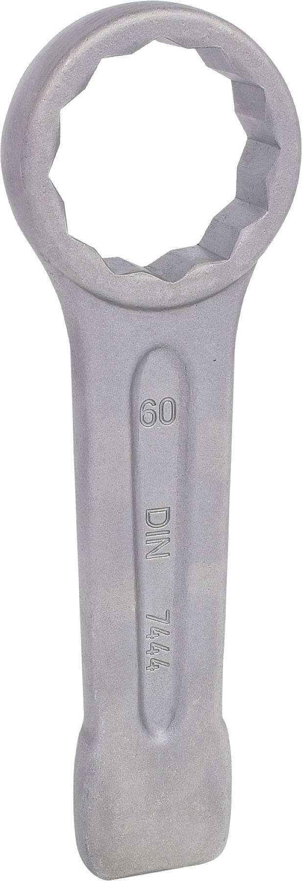 Maulschlüssel mit Rundkopf, Größe 60, gekennzeichnet mit 'DIN 7444'. Werkzeugelement, vermutlich für spezielle Verschraubungen.