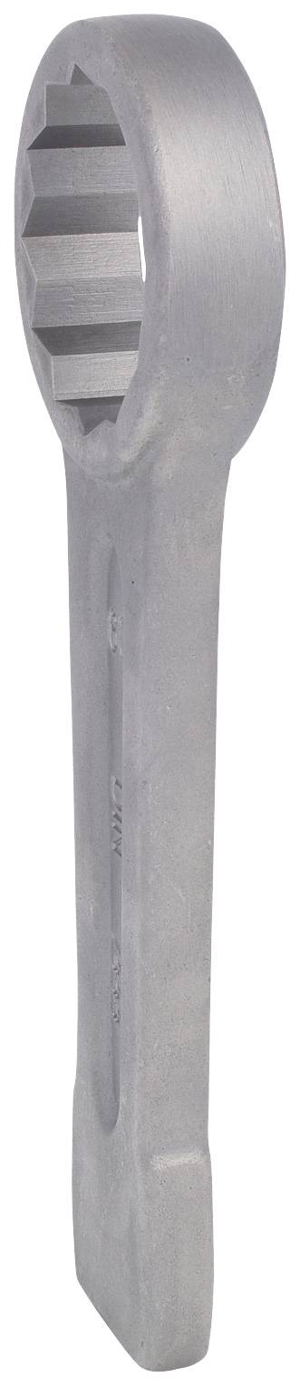 Ein silberner Ringschlüssel mit sechseckiger Öffnung, geeignet für das Drehen von Sechskantschrauben oder Muttern.