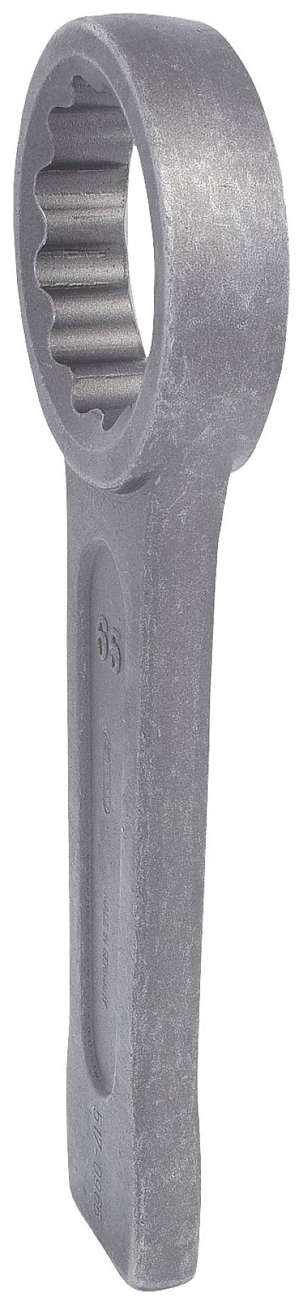 Gabelschlüssel aus Metall mit ovalem Ende, verwendet für Reparaturarbeiten zum Festziehen oder Lösen von Schrauben oder Muttern.