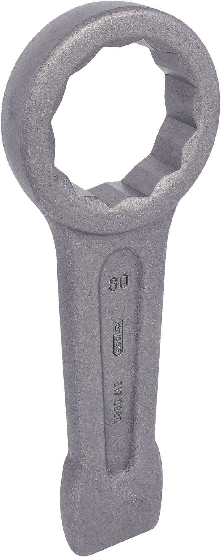Ein großer Ringschlüssel aus Metall, nummeriert mit '80', vor weißem Hintergrund.