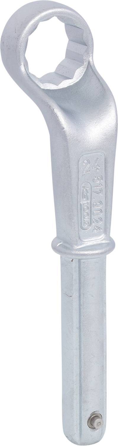 Ein silberfarbener Ringschlüssel mit integriertem Hebel, geeignet für das Lösen oder Festziehen von Schrauben und Muttern.