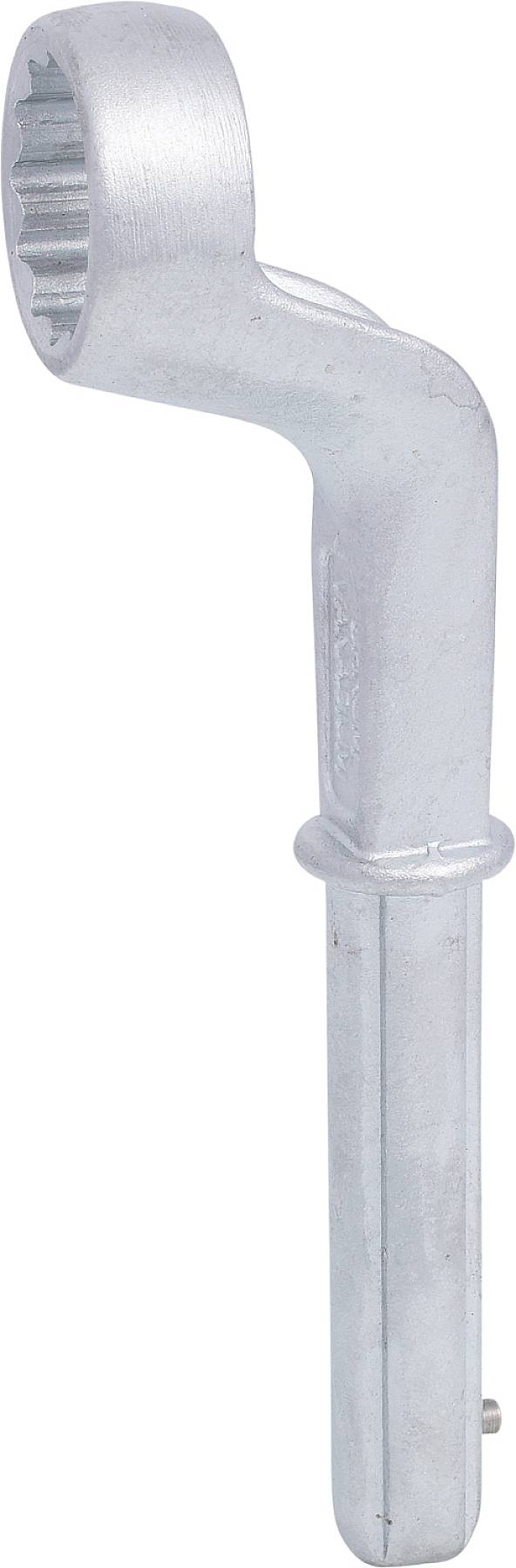 Hakenschlüssel aus Metall, geeignet zum Anziehen von Schrauben und Muttern in schwer zugänglichen Bereichen, mit rundem Griff.