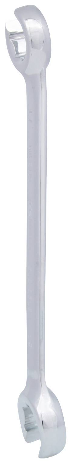 Ein silberner Ringschlüssel mit offenem Ende und gerader Form, geeignet zum Anziehen oder Lösen von Muttern und Schrauben.