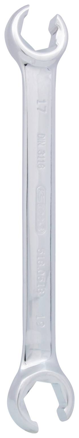 Schraubenschlüssel mit zwei offenen Enden und Größenangaben, aus Metall, aufrecht stehend.