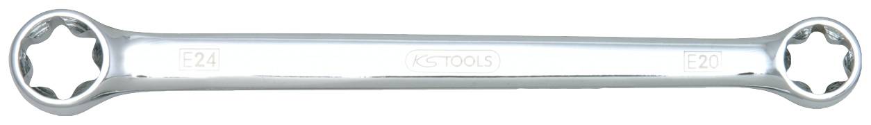 Ein verchromter Doppelringschlüssel mit den Größen '24' und '20', hergestellt von KS Tools.