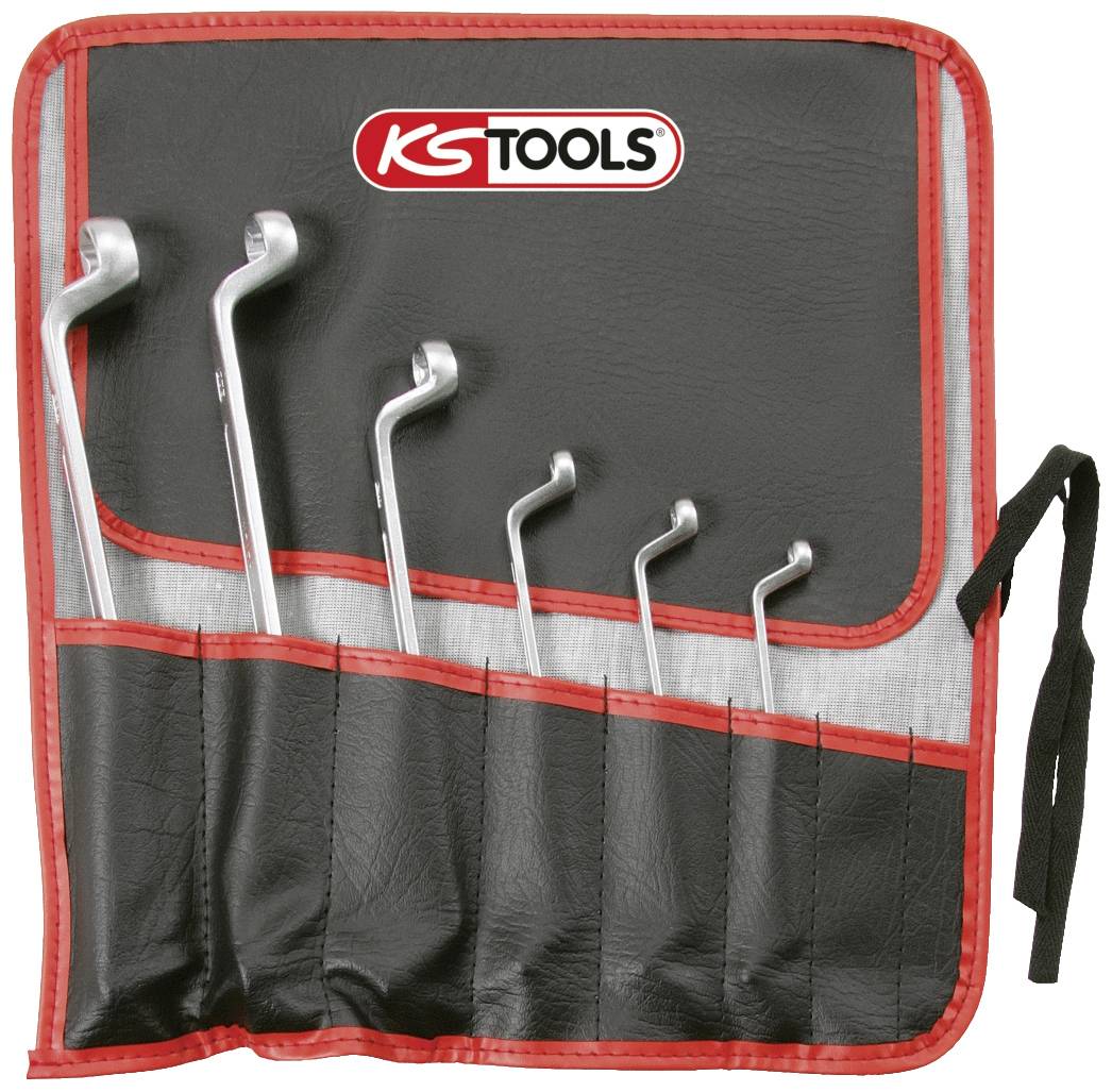 Sechsteiliges Set von Ring-Maulschlüsseln in einer schwarzen und roten Tasche, mit dem Logo 'KS Tools' oben auf der Tasche.
