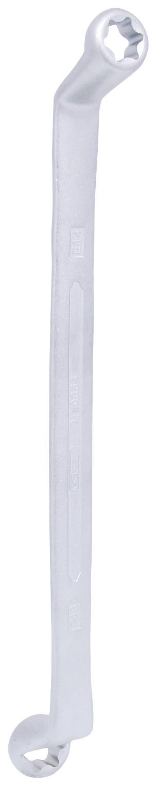 Ein geschwungener Doppelmaulschlüssel mit unterschiedlich großen, sechskantigen Enden. Geeignet zum Lösen oder Festziehen von Schraubenmuttern.