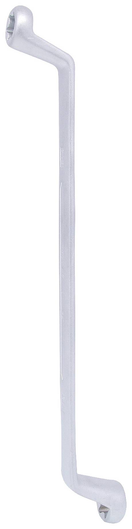 Ein silberfarbener, langer, gebogener Sechskantschlüssel mit einem abgewinkelten Ende, zur Verwendung bei Radmuttern.