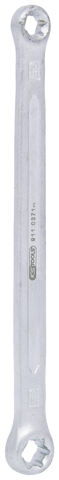 Ein silberner Ringschlüssel mit zwei Köpfen, geeignet für verschiedene Schrauben.