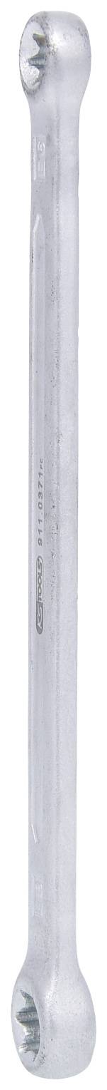 Ein silberner Maulschlüssel mit zwei Enden, geeignet zum Anziehen oder Lösen von Schrauben und Muttern.