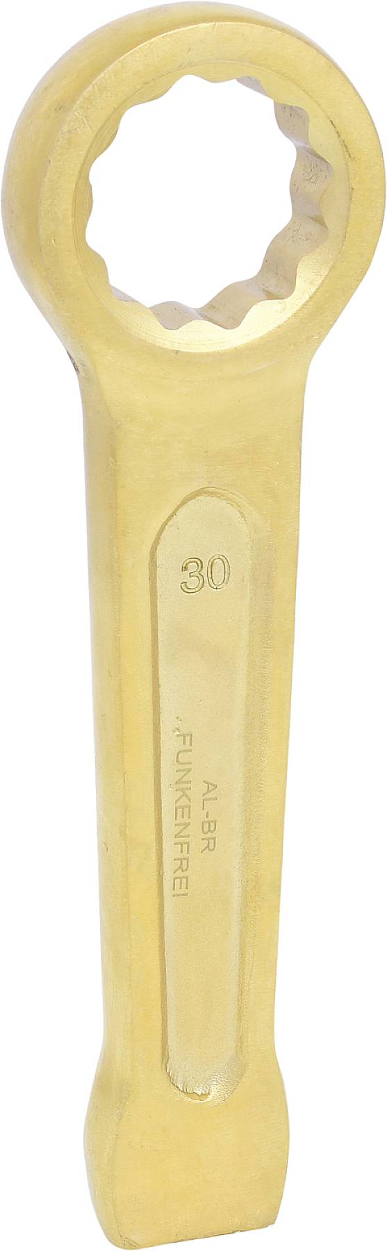 Ein goldfarbener Schraubenschlüssel mit der Aufschrift '30' und 'ALBR'.