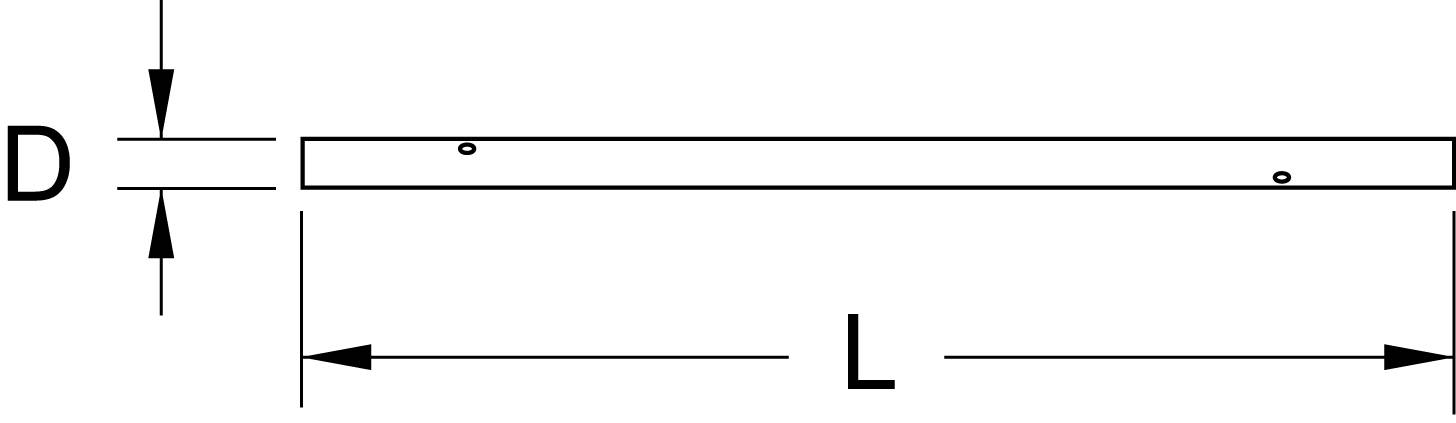 Zeichnung eines rechteckigen Balkens mit Länge 'L' und Durchmesser 'D'. Linien zeigen die Maße an.