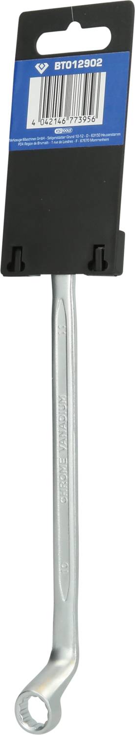 'EINHELL Schlüssel 8x10 mm', silber, längliches, gebogenes Werkzeug mit zwei offnen Enden, zum Lösen von Schrauben und Muttern geeignet.