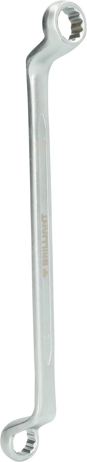 Ein silberner Doppel-Ringschlüssel mit versetzten Enden, geeignet zum schnellen Anziehen oder Lösen von Muttern und Schrauben.