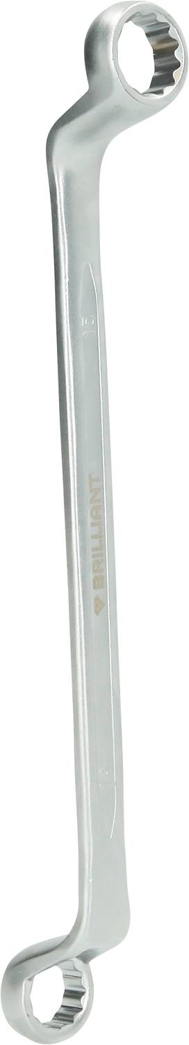 Ein silberner Doppelringschlüssel mit gebogenen Enden, geeignet zum Drehen von Muttern und Bolzen.