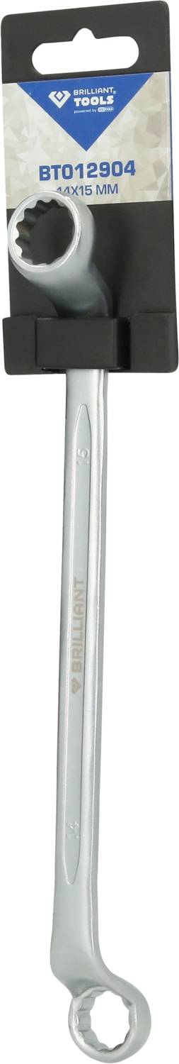 Ein silberner Schraubenschlüssel mit ringförmigem Kopf in einer schwarzen Kunststoffverpackung mit der Modellnummer 'BT012904'.