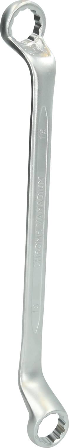 Ein silberner Maulschlüssel mit zwei offenen Enden, leicht gebogen, auf weißem Hintergrund. Hauptsächlich für Schraubarbeiten verwendet.