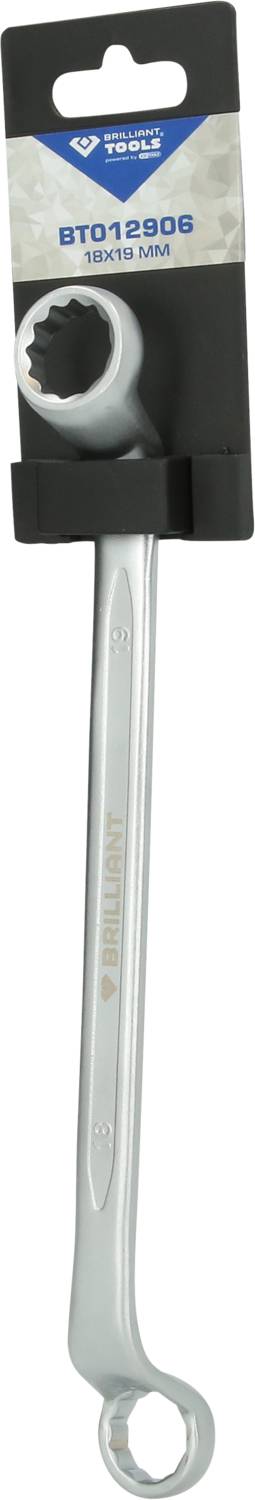 Ein silberfarbener Ringschlüssel der Marke Topex, Modellnummer BT012906, wird vertikal präsentiert, mit Verpackungsetikett oben.