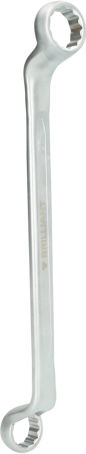 Ein silberner Ringmaulschlüssel mit zwei unterschiedlich großen Enden, liegend vor einem weißen Hintergrund.