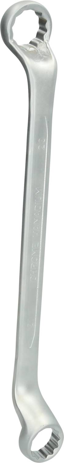 Doppelringschlüssel aus Metall, obere und untere Ringe in verschiedenen Größen zum Lösen und Anziehen von Schrauben und Muttern.