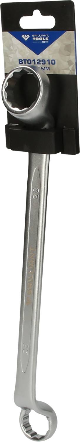 Ein silberner Ringschlüssel mit einem Etikett auf der Verpackung, das die Marke 'Top Tools' anzeigt.