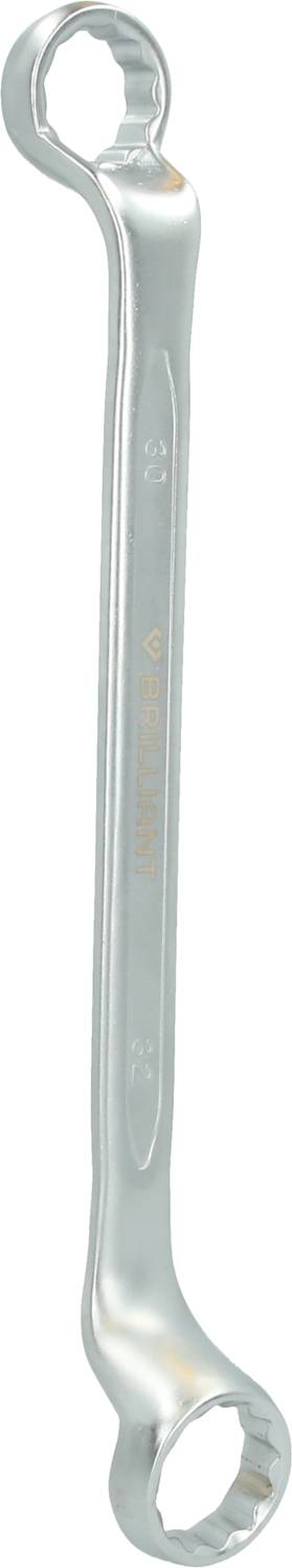 Ein silberner Maulschlüssel mit zwei Enden unterschiedlicher Größe. Verwendet zum Anziehen oder Lösen von Muttern und Schrauben.