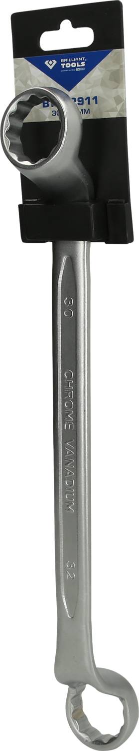 Gabel-Ringschlüssel in Produktverpackung. Größenspezifikation und Marke auf dem Etikett. Werkzeug für Schraubarbeiten.