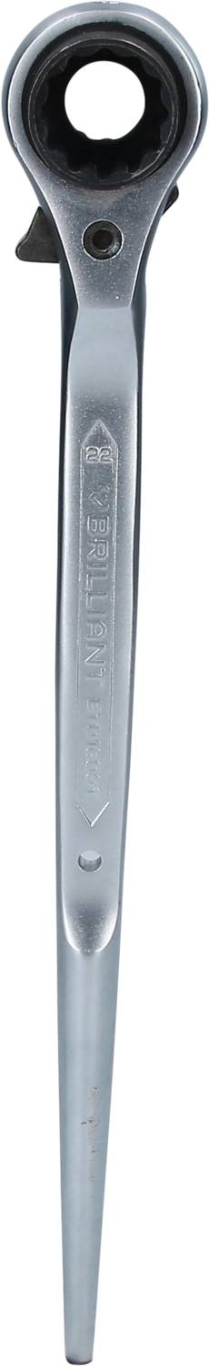 Eine silberne Umschaltknarre mit einem langen Griff und einem Ratschenmechanismus. Sie wird zum Schrauben und Anziehen von Muttern verwendet.