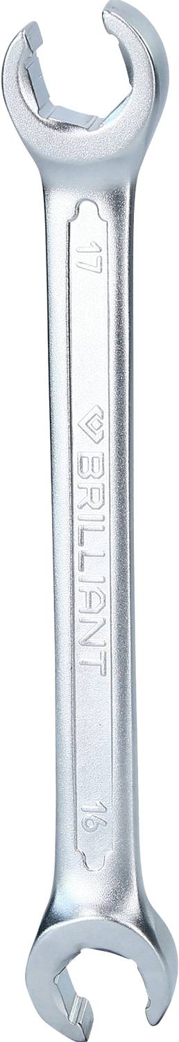 Metallschlüssel in silberner Farbe, mit 'BRILLIANT' graviert und Größenangaben '17' und '16'.