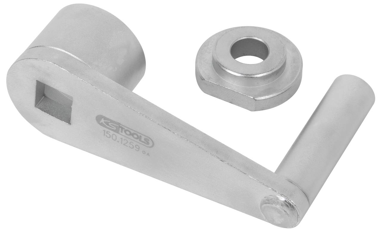 Metallisches Montagewerkzeug-Set mit Hebelarm und Ringteil, verwendet zum Einstellen von Spurstangen.