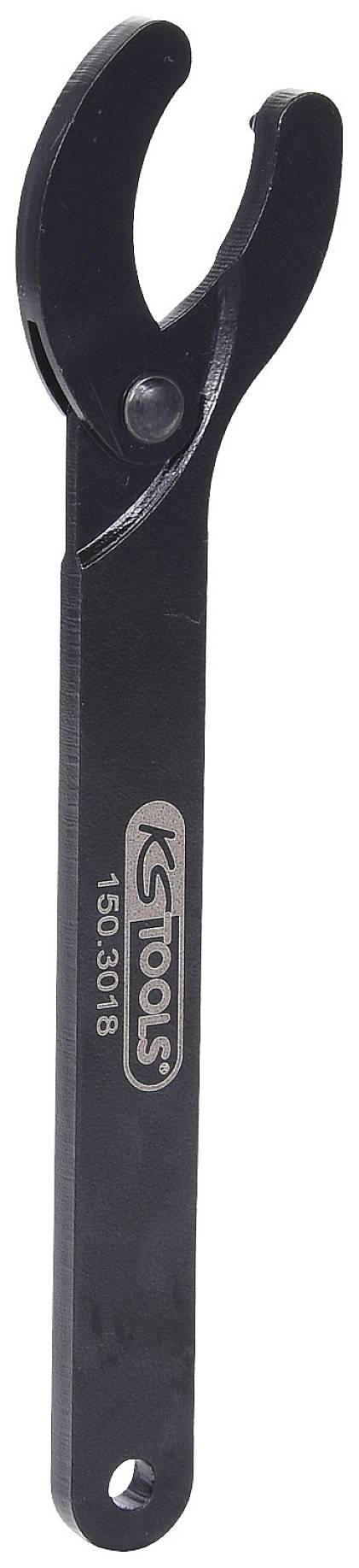 Schwarzer Hakenschlüssel mit geöffneter Maulform und Aufschrift 'KS Tools'.