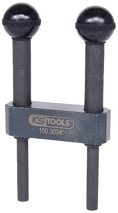 Ein Werkzeug von KS Tools mit der Modellnummer 150.3034R, bestehend aus einem Griff und zwei vertikalen Stangen mit kugelförmigen Enden.