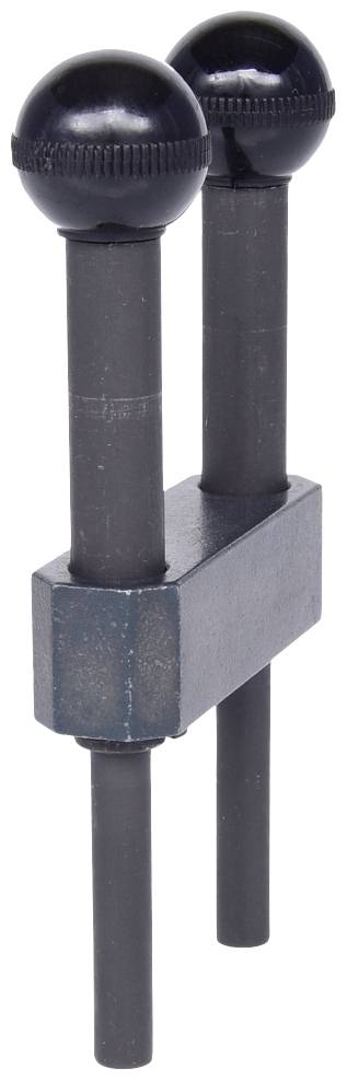 Ein mechanisches Werkzeug mit zwei parallelen schwarzen Stangen und Kugelgriffen.
