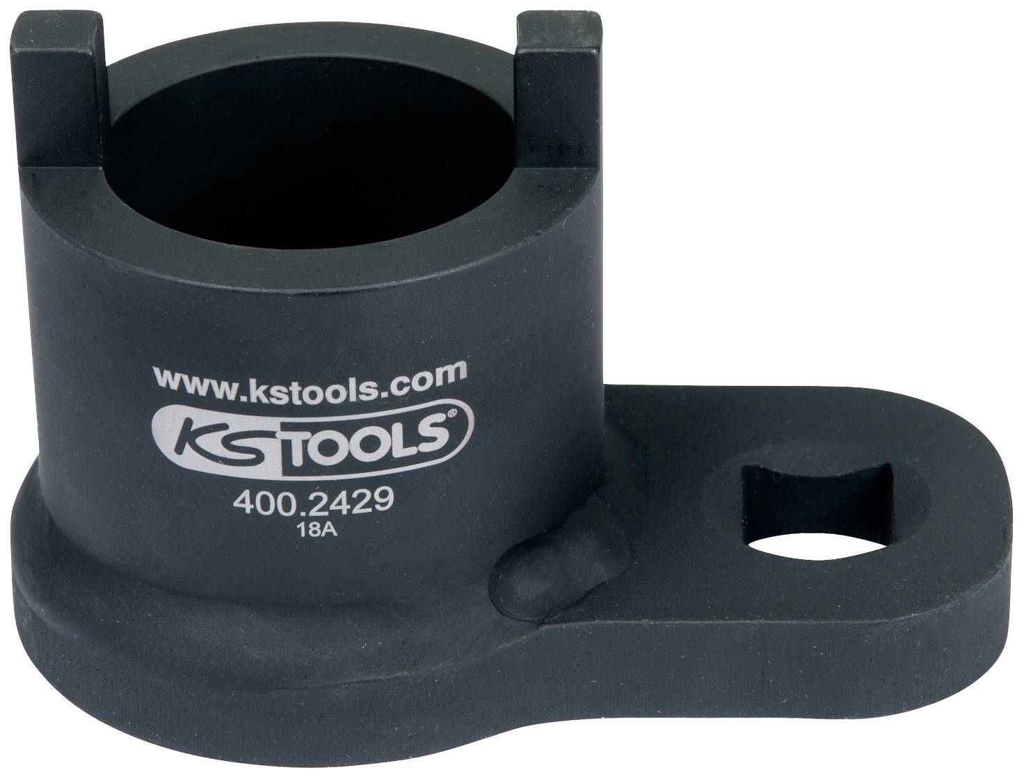 Ein schwarzes, zylindrisches Werkzeug von KS Tools mit der Aufschrift 'www.kstools.com 400.2429 18A', verwendet zum Halten oder Fixieren.